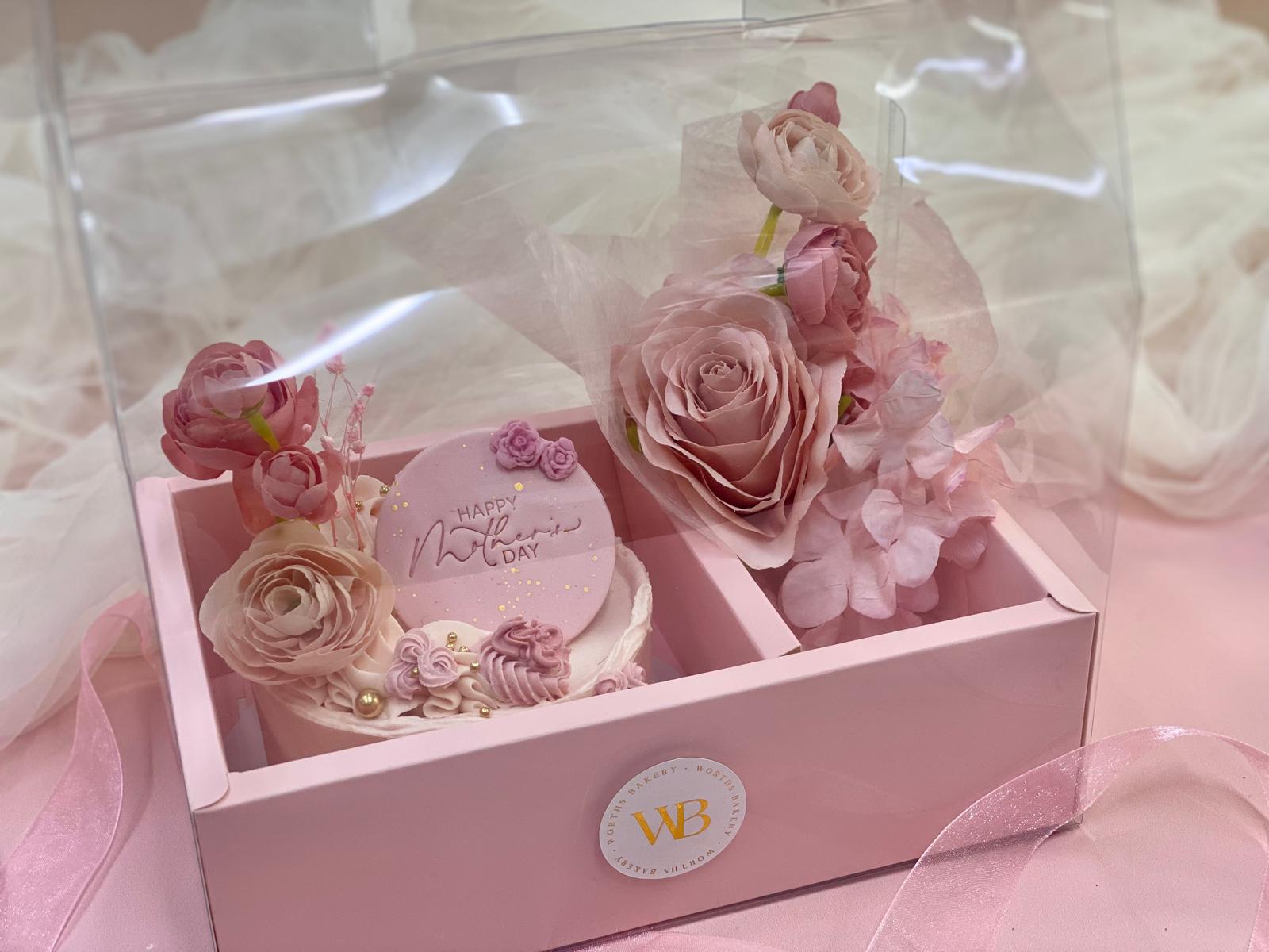 Mothers Day Mini Cake and Floral Bouquet Box - Image 4