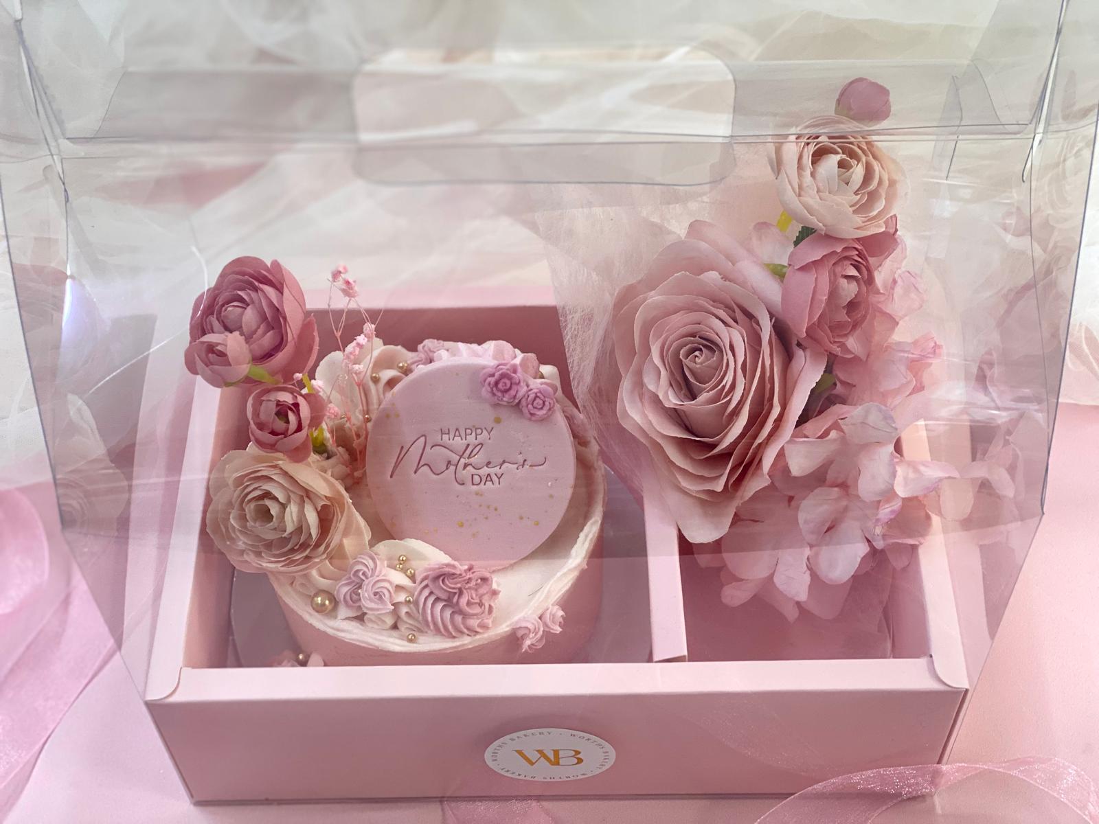 Mothers Day Mini Cake and Floral Bouquet Box